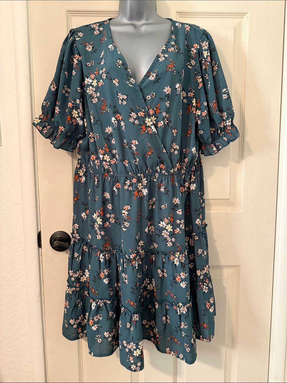 Inspired Hearts Teal Floral Wrap-Style Midi Dress